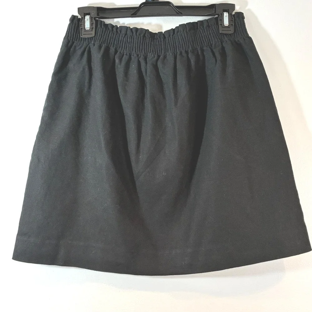 J.Crew Black Linen Blend Skirt‎ Elastic Waist A-Line Casual Everyday Athletic -6